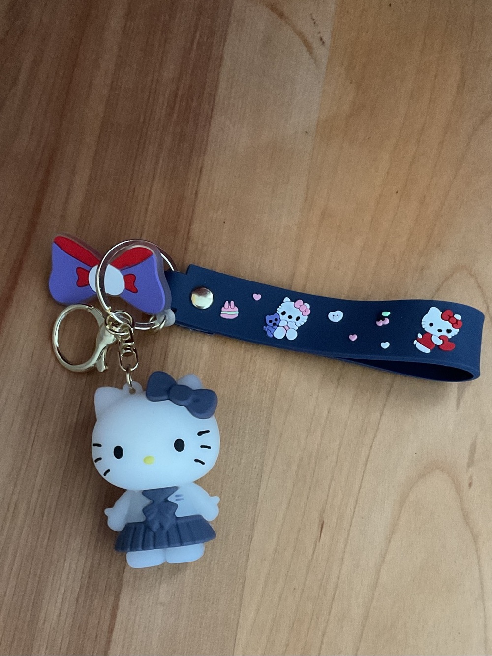 Hello Kitty Navy & Gray Silicone Wristlet Keychain with Bow Charm